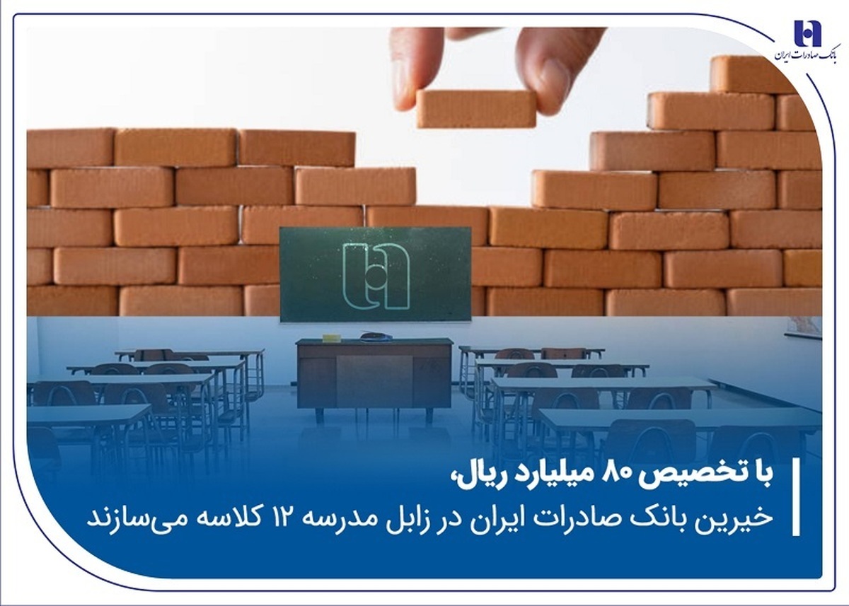 با تخصیص ۸۰ میلیارد ریال.
خیرین بانک صادرات ایران در زابل مدرسه ۱۲ کلاسه می‌سازند